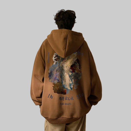 Vintage Oil Painting Hooded Sweater Man