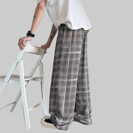 Plaid Ice Silk Men's Summer Thin Cool Casual Trousers