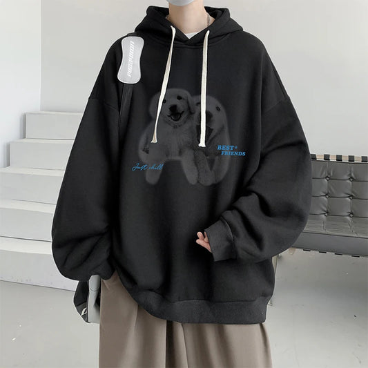 Funny Men's Oversized Hoodie Off White 7XL Hoodies with Hat Oversize for Men Dog Print Man Casual Wear Hoody Male Sweatshirt