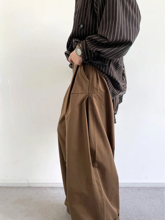 Vintage Brown Baggy Cargo Pants Men Koraen Harajuku Suit Pants Office Casual Trousers Male Wide leg Work New